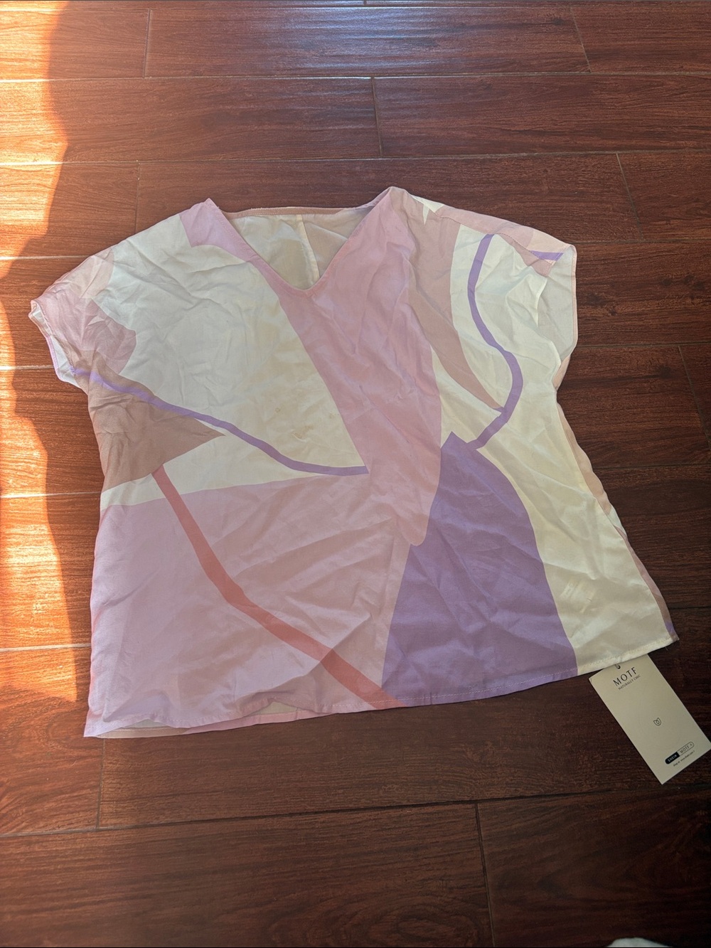 MOTF Pastel Abstract V-Neck Blouse in Pink, Lavender and Cream